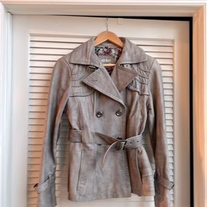 Guess gray leather belted jacket